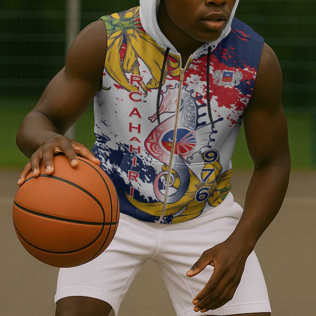 Département de Mayotte Sleeveless Zip Hoodie Ra Hachiri 976 Map With Ylang Ylang - African Pride