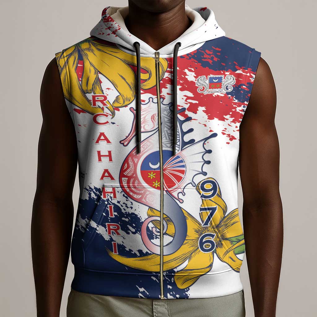 Département de Mayotte Sleeveless Zip Hoodie Ra Hachiri 976 Map With Ylang Ylang - African Pride