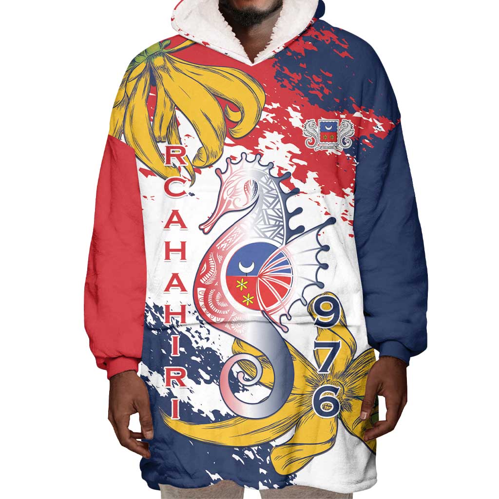 Département de Mayotte Wearable Blanket Hoodie Ra Hachiri 976 Map With Ylang Ylang