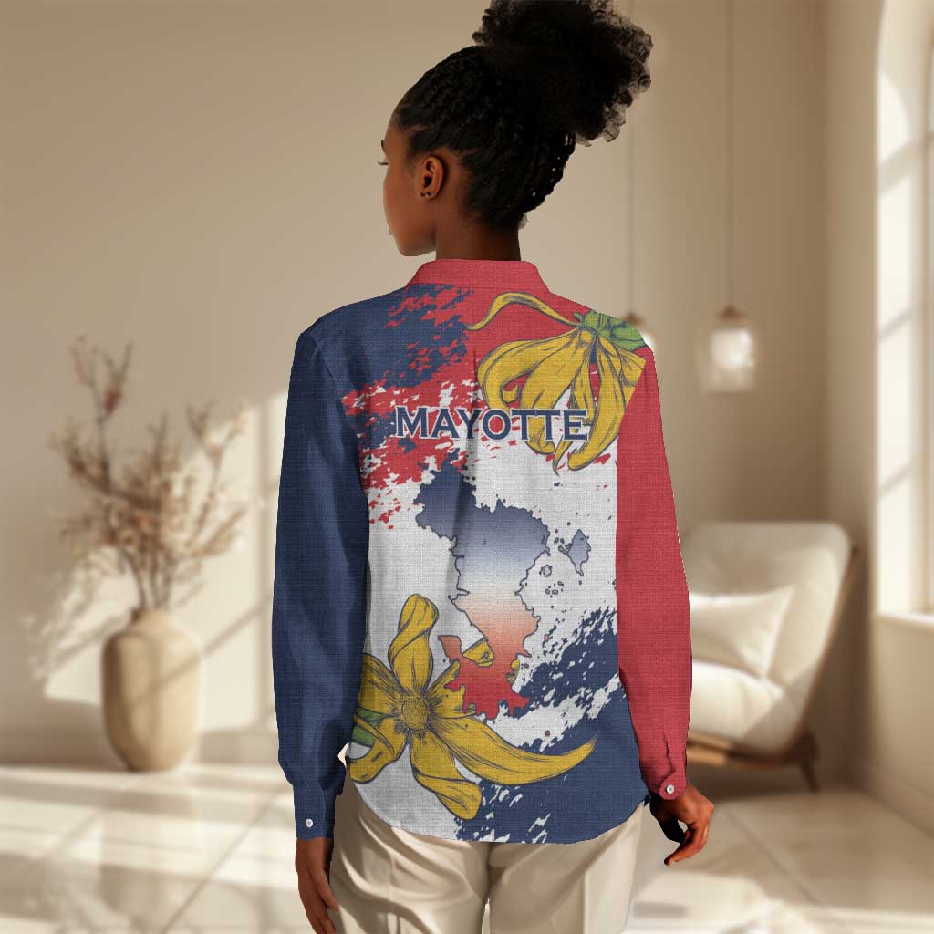 Département de Mayotte Women Casual Shirt Ra Hachiri 976 Map With Ylang Ylang
