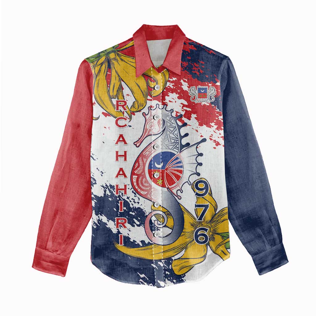 Département de Mayotte Women Casual Shirt Ra Hachiri 976 Map With Ylang Ylang