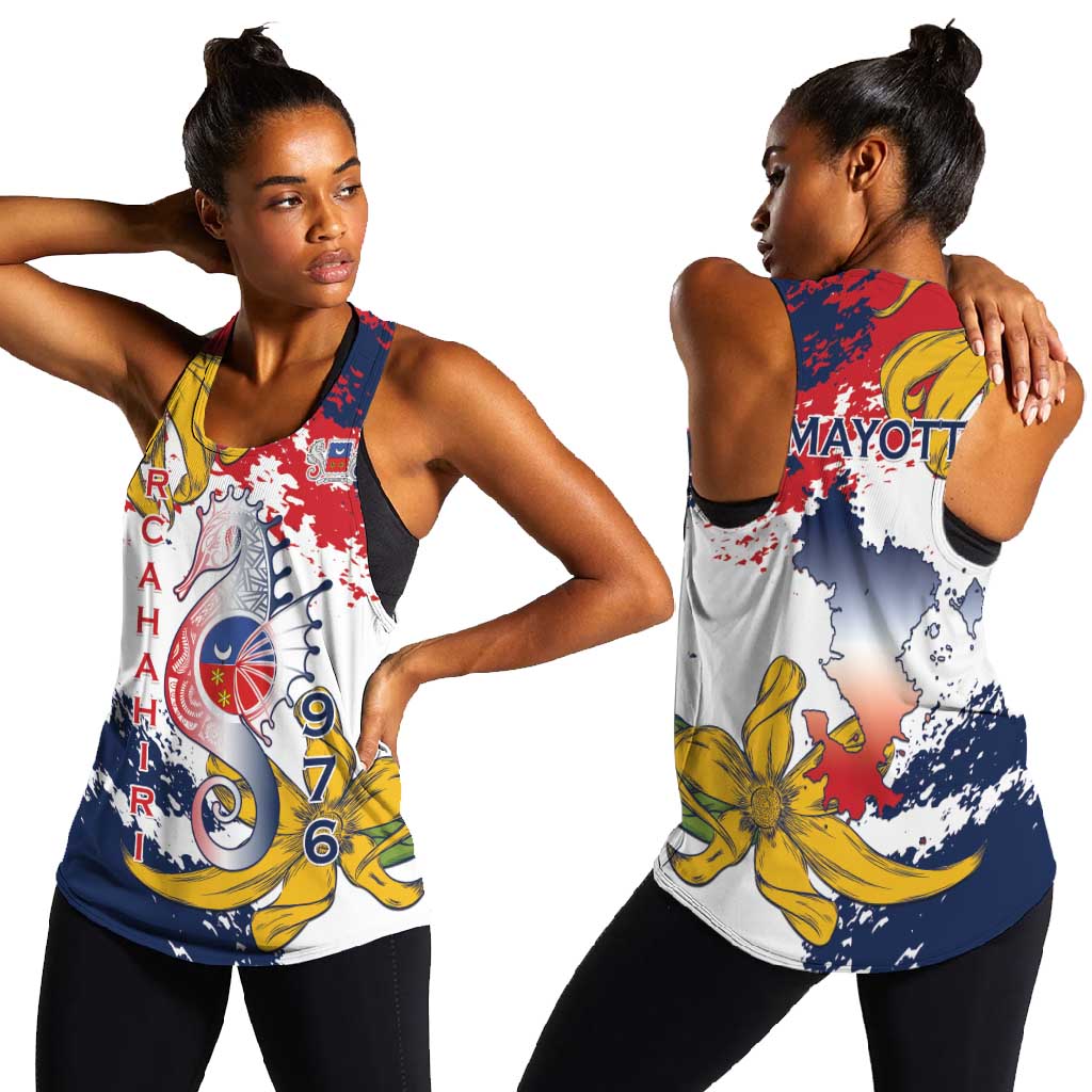 Département de Mayotte Women Racerback Tank Ra Hachiri 976 Map With Ylang Ylang