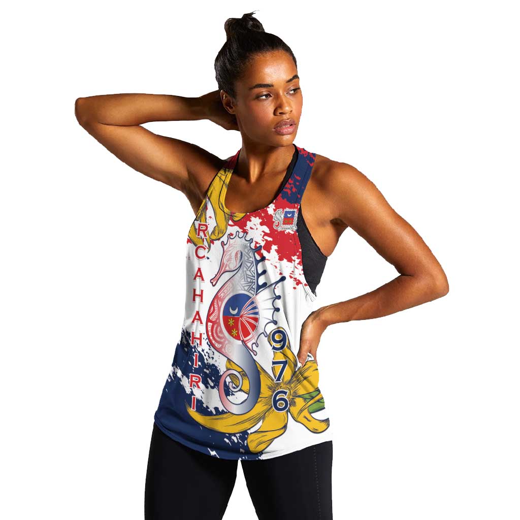 Département de Mayotte Women Racerback Tank Ra Hachiri 976 Map With Ylang Ylang