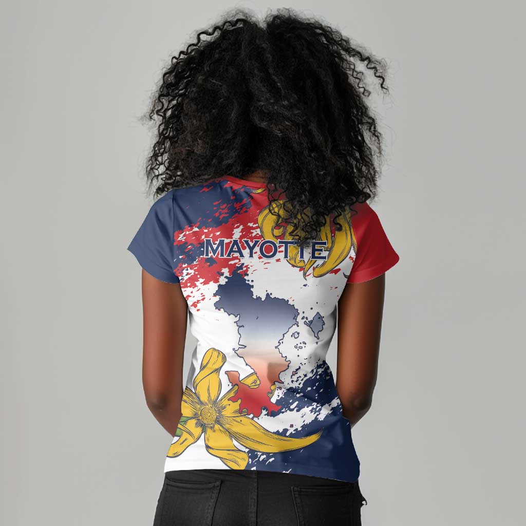 Département de Mayotte Women V-Neck T-Shirt Ra Hachiri 976 Map With Ylang Ylang