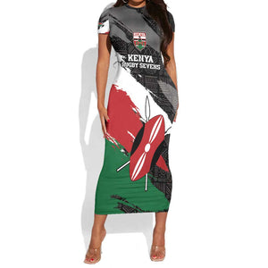 Custom Afro Kenya Short Sleeve Bodycon Dress Rugby Sevens - African Pattern LT15