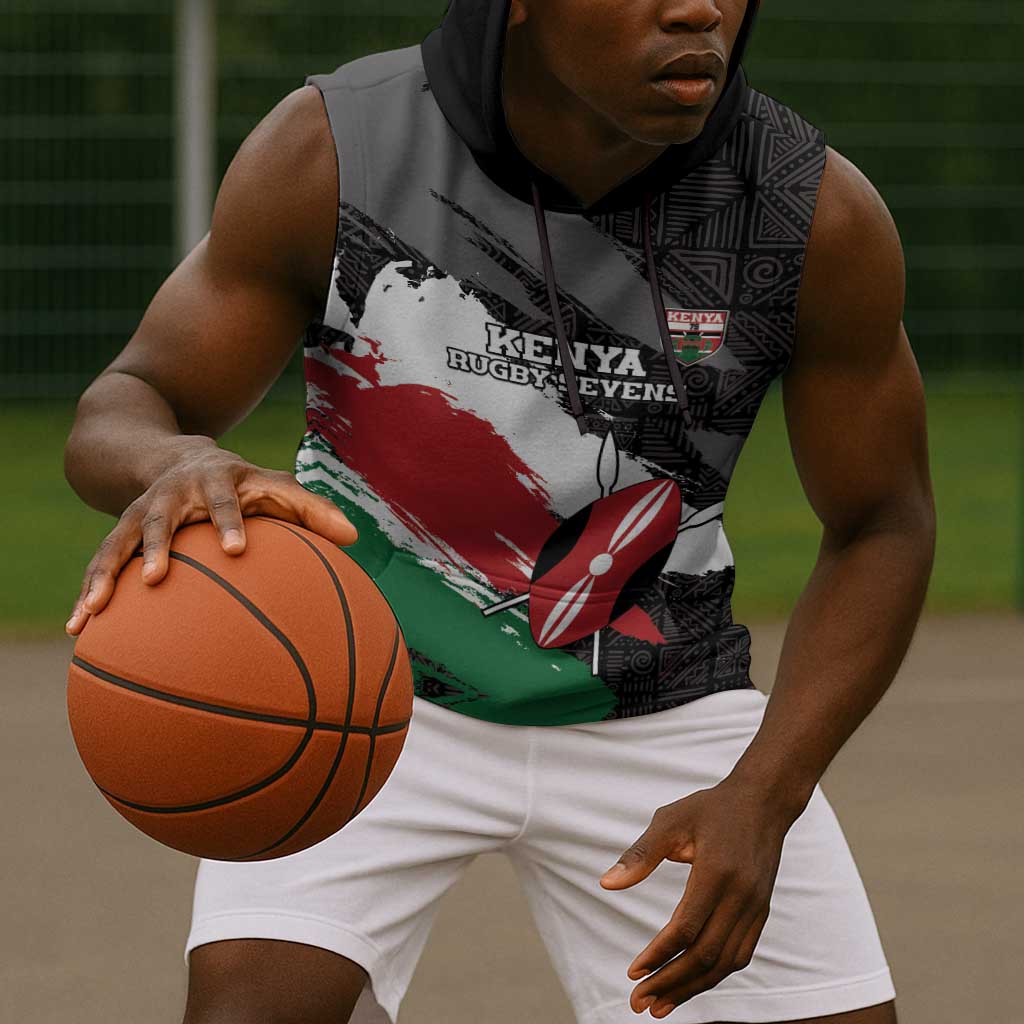 Custom Afro Kenya Sleeveless Hoodie Rugby Sevens - African Pattern - African Pride