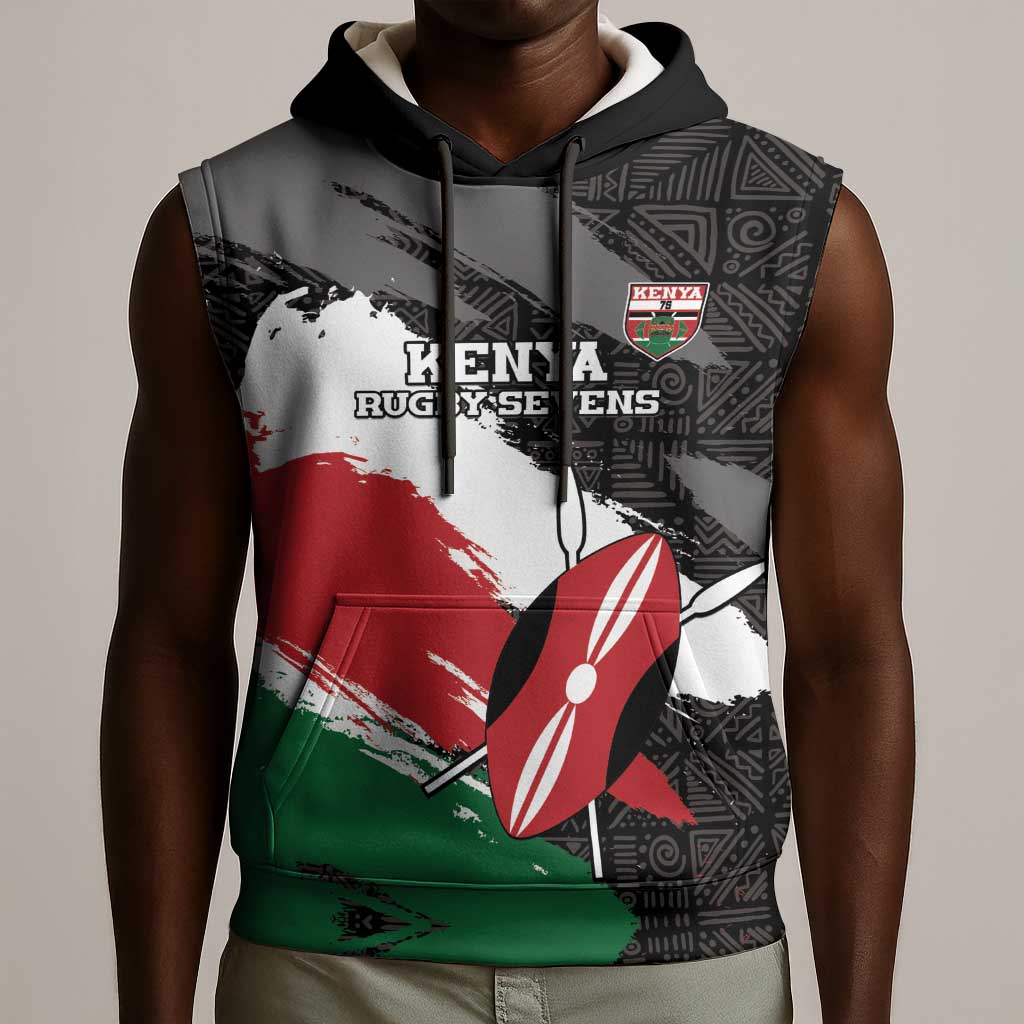 Custom Afro Kenya Sleeveless Hoodie Rugby Sevens - African Pattern - African Pride