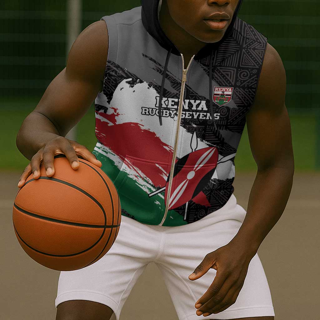Custom Afro Kenya Sleeveless Zip Hoodie Rugby Sevens - African Pattern - African Pride