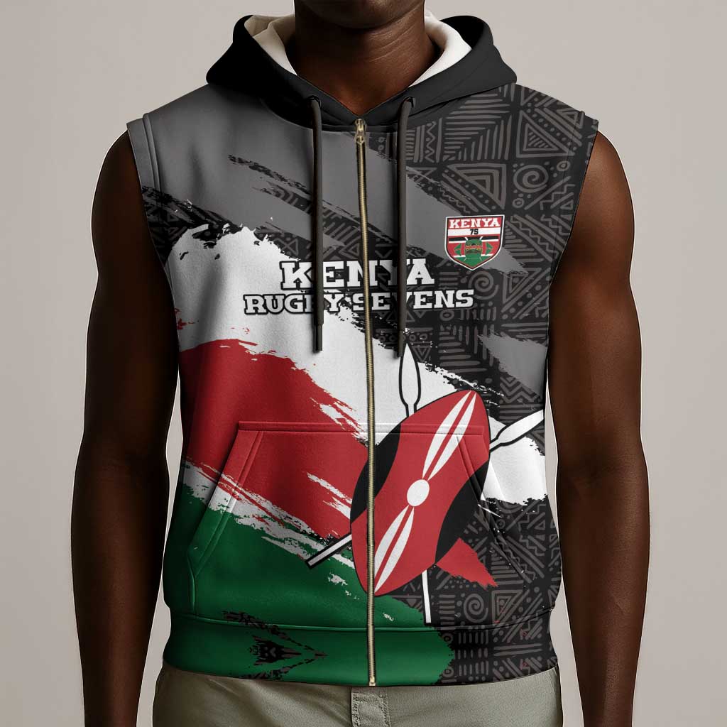 Custom Afro Kenya Sleeveless Zip Hoodie Rugby Sevens - African Pattern - African Pride