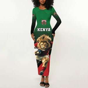 Kenya Rugby Custom Long Sleeve Bodycon Dress Simbas Mascot - Sporty Style LT15