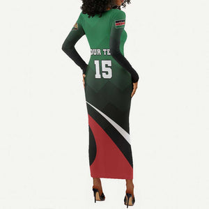 Kenya Rugby Custom Long Sleeve Bodycon Dress Simbas Mascot - Sporty Style LT15