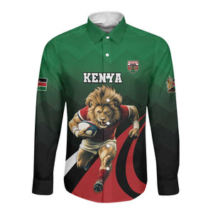 Kenya Rugby Custom Long Sleeve Button Shirt Simbas Mascot - Sporty Style