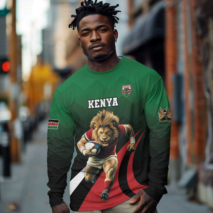 Kenya Rugby Custom Long Sleeve Shirt Simbas Mascot - Sporty Style