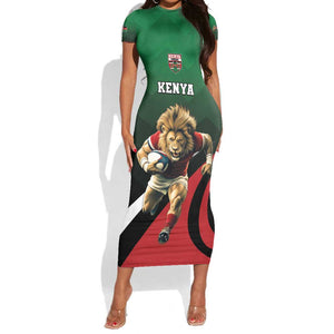 Kenya Rugby Custom Short Sleeve Bodycon Dress Simbas Mascot - Sporty Style LT15