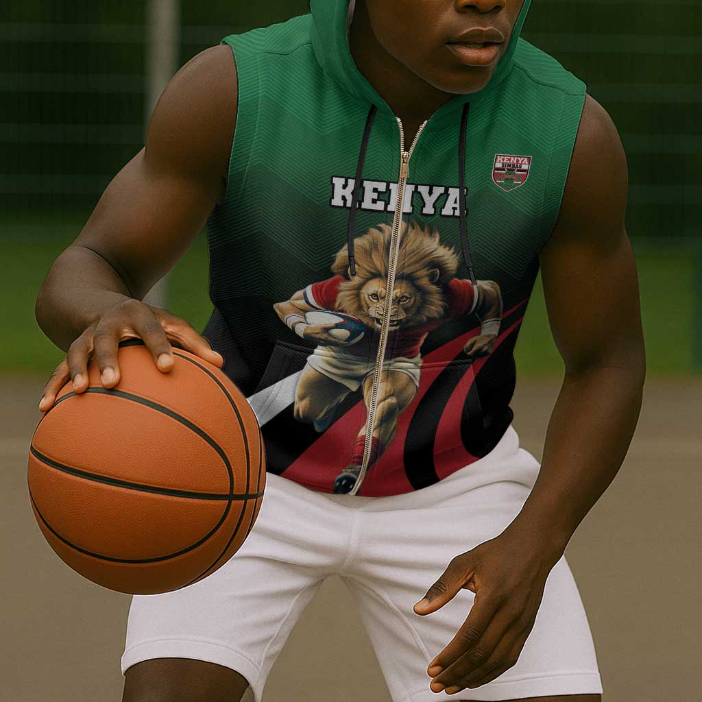Kenya Rugby Custom Sleeveless Zip Hoodie Simbas Mascot - Sporty Style - African Pride
