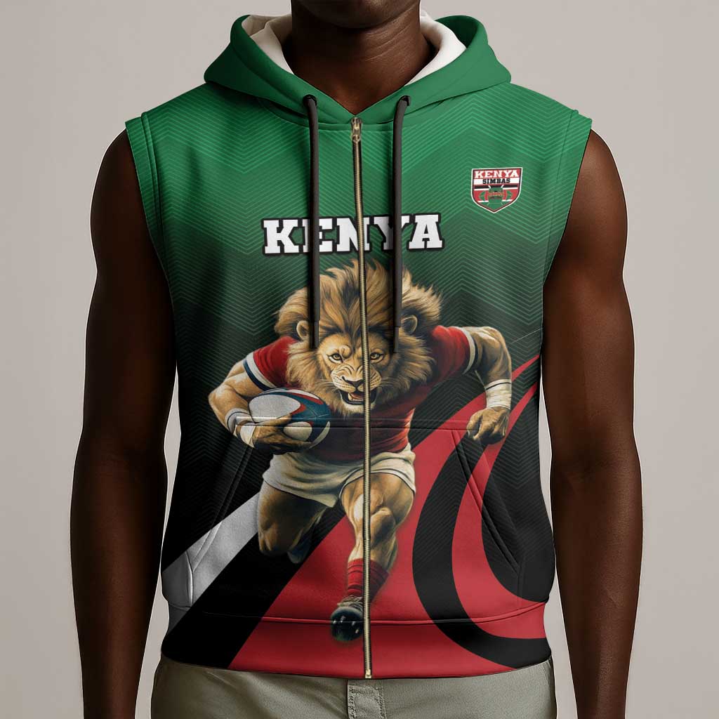 Kenya Rugby Custom Sleeveless Zip Hoodie Simbas Mascot - Sporty Style - African Pride