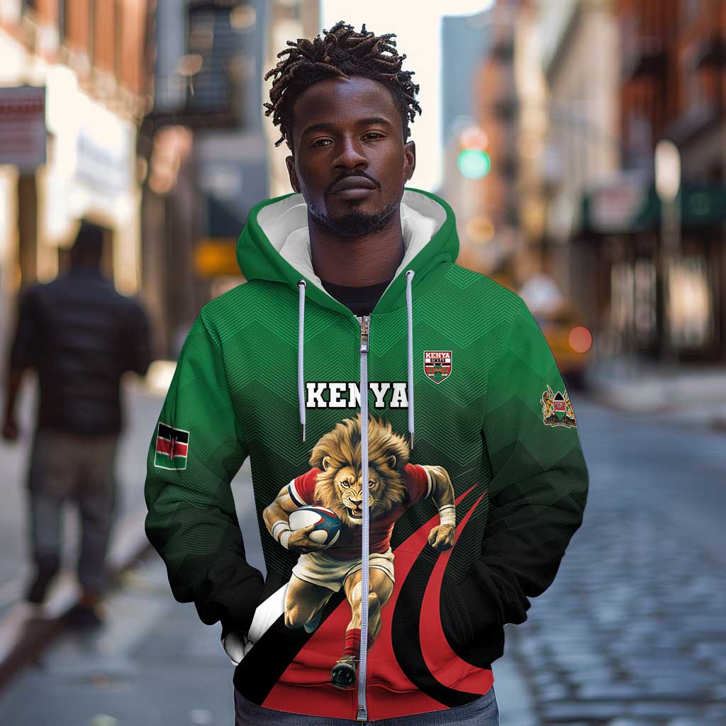 Kenya Rugby Custom Zip Hoodie Simbas Mascot - Sporty Style
