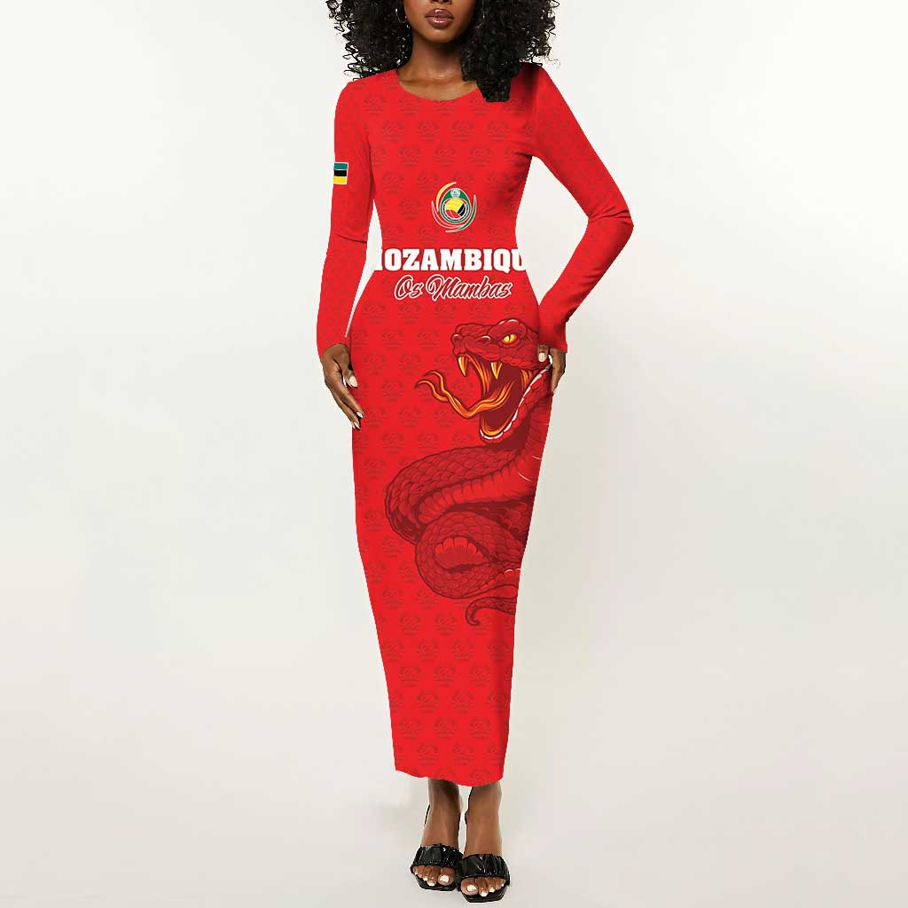 Custom Mozambique Football Long Sleeve Bodycon Dress Go Champions Os Mambas - African Pride