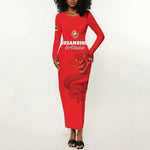 Custom Mozambique Football Long Sleeve Bodycon Dress Go Champions Os Mambas - African Pride