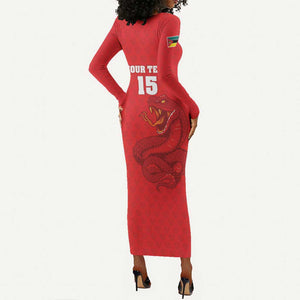 Custom Mozambique Football Long Sleeve Bodycon Dress Go Champions Os Mambas - African Pride
