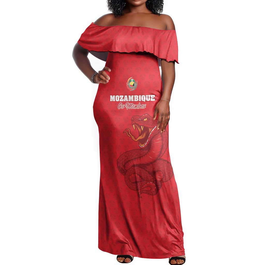 Custom Mozambique Football Off Shoulder Maxi Dress Go Champions Os Mambas - African Pride