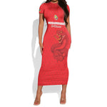Custom Mozambique Football Short Sleeve Bodycon Dress Go Champions Os Mambas - African Pride