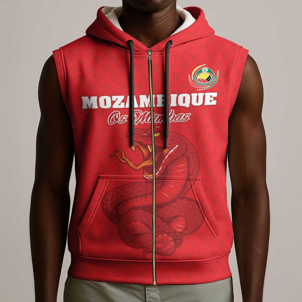 Custom Mozambique Football Sleeveless Zip Hoodie Go Champions Os Mambas - African Pride