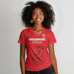 Custom Mozambique Football Women V-Neck T-Shirt Go Champions Os Mambas - African Pride