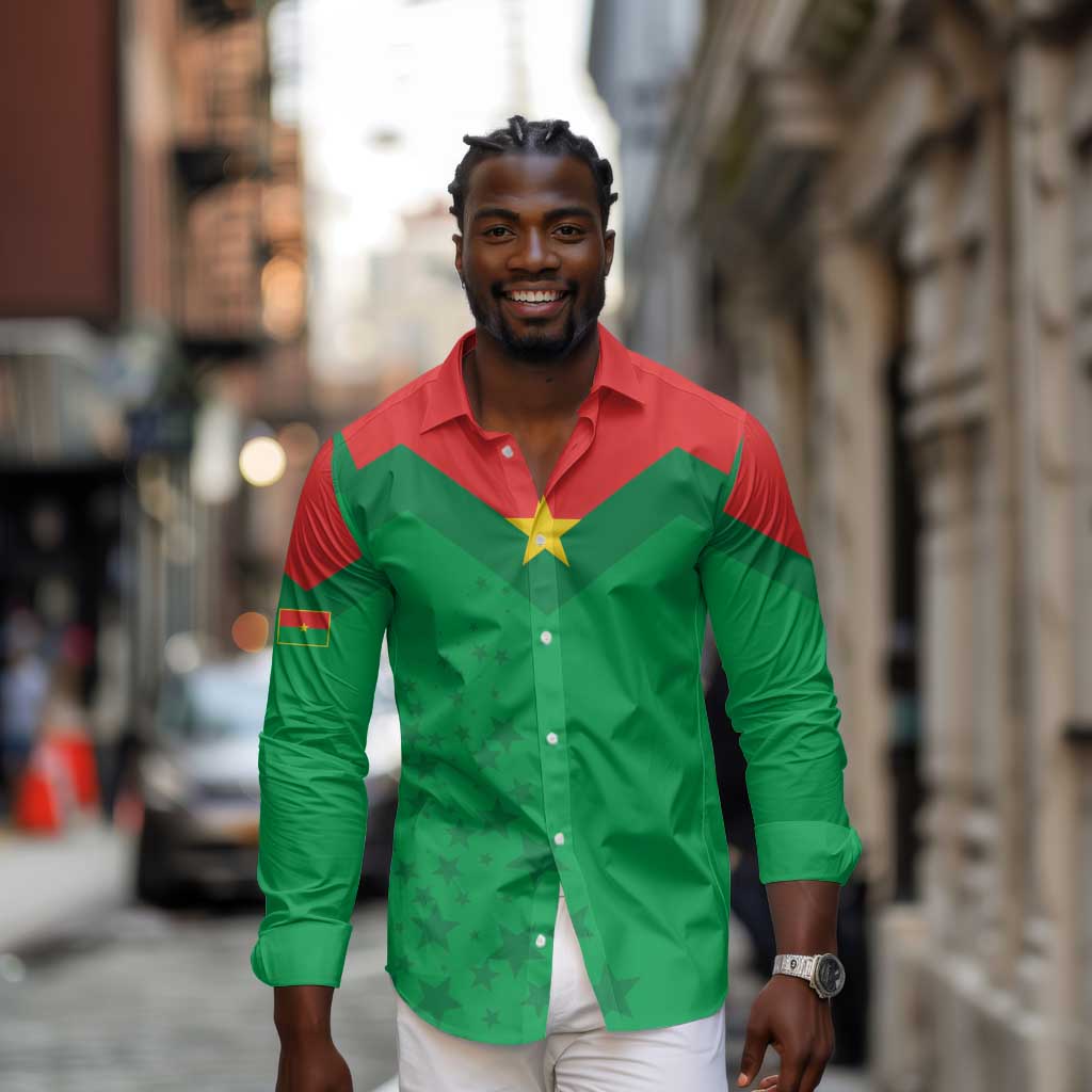Custom Burkina Faso Football Long Sleeve Button Shirt Go Les Etalons Go - African Pride