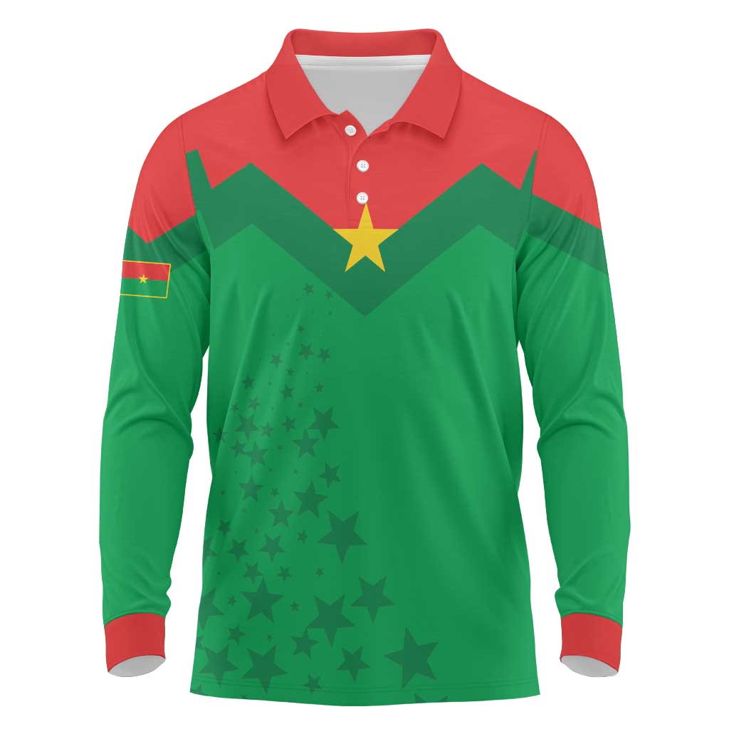 Custom Burkina Faso Football Long Sleeve Polo Shirt Go Les Etalons Go - African Pride