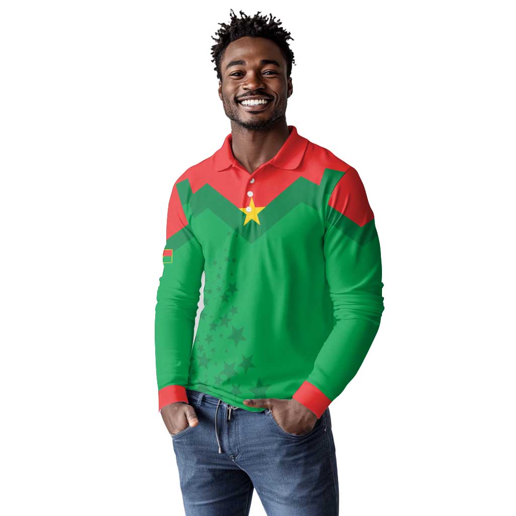 Custom Burkina Faso Football Long Sleeve Polo Shirt Go Les Etalons Go - African Pride