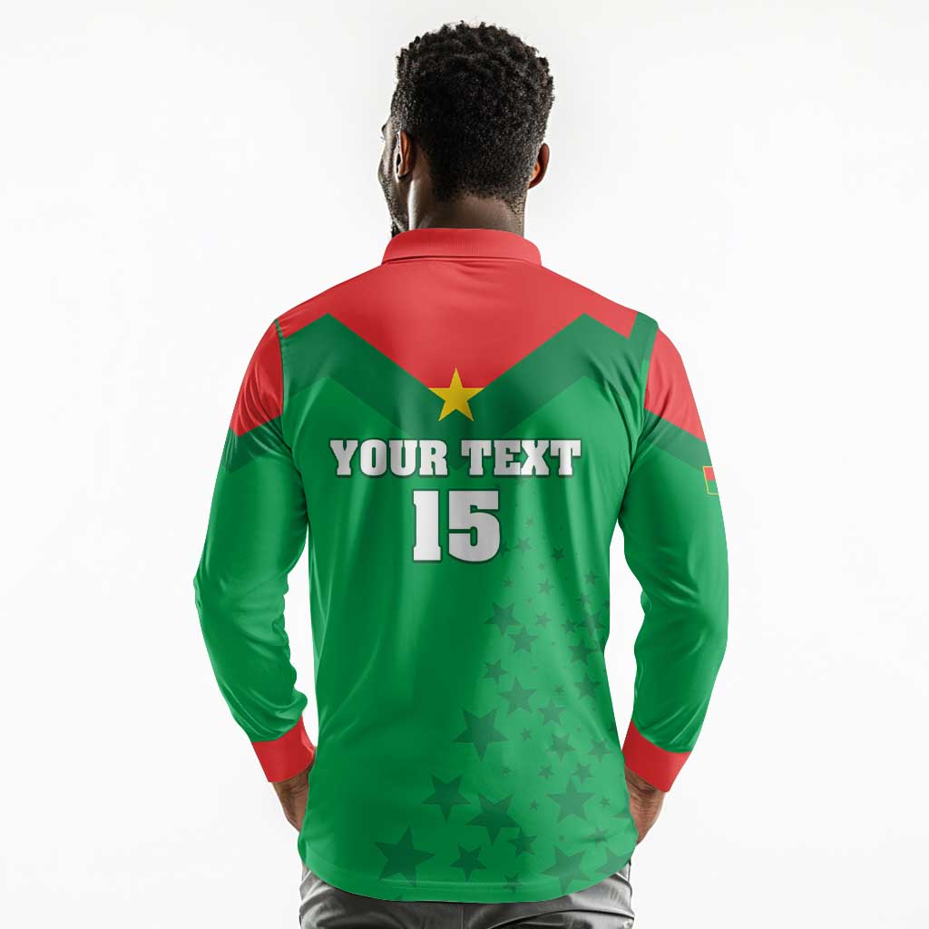 Custom Burkina Faso Football Long Sleeve Polo Shirt Go Les Etalons Go - African Pride