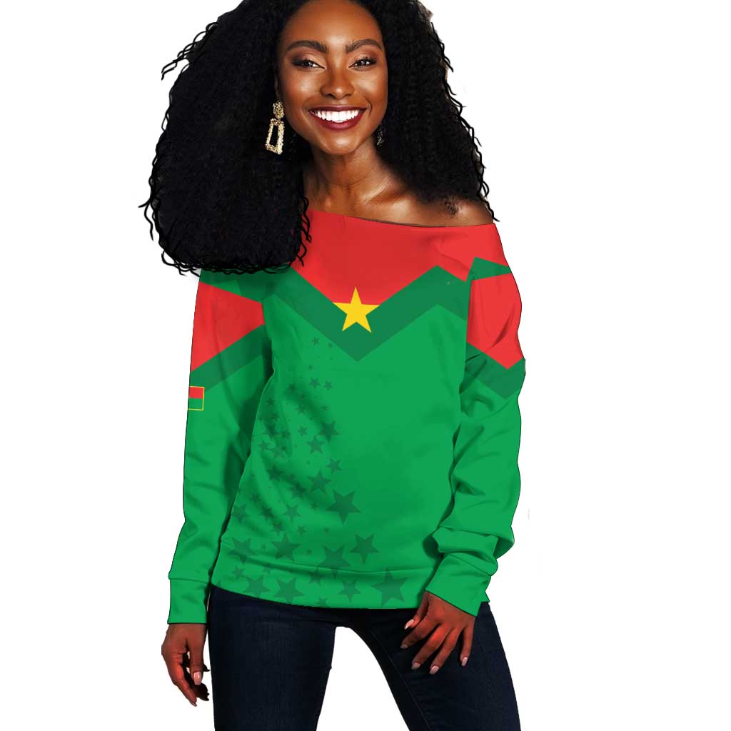 Custom Burkina Faso Football Off Shoulder Sweater Go Les Etalons Go - African Pride