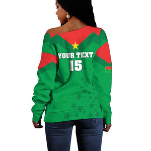 Custom Burkina Faso Football Off Shoulder Sweater Go Les Etalons Go - African Pride