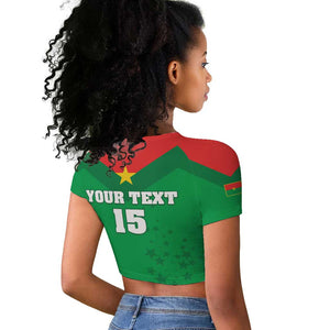 Custom Burkina Faso Football Raglan Cropped T shirt Go Les Etalons Go - African Pride
