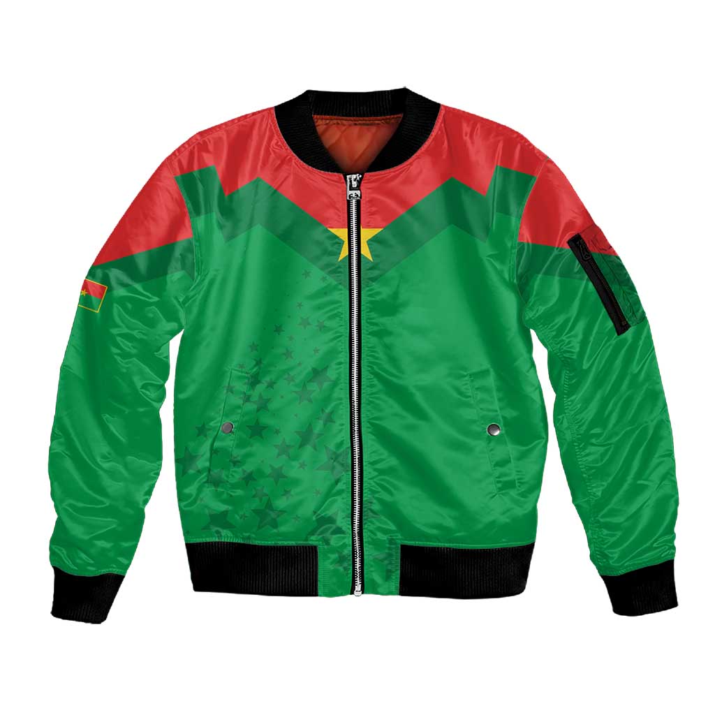 Custom Burkina Faso Football Sleeve Zip Bomber Jacket Go Les Etalons Go - African Pride