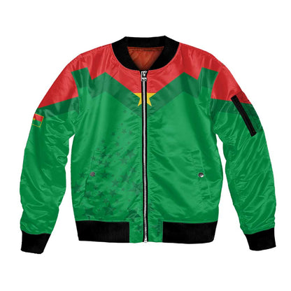Custom Burkina Faso Football Sleeve Zip Bomber Jacket Go Les Etalons Go - African Pride