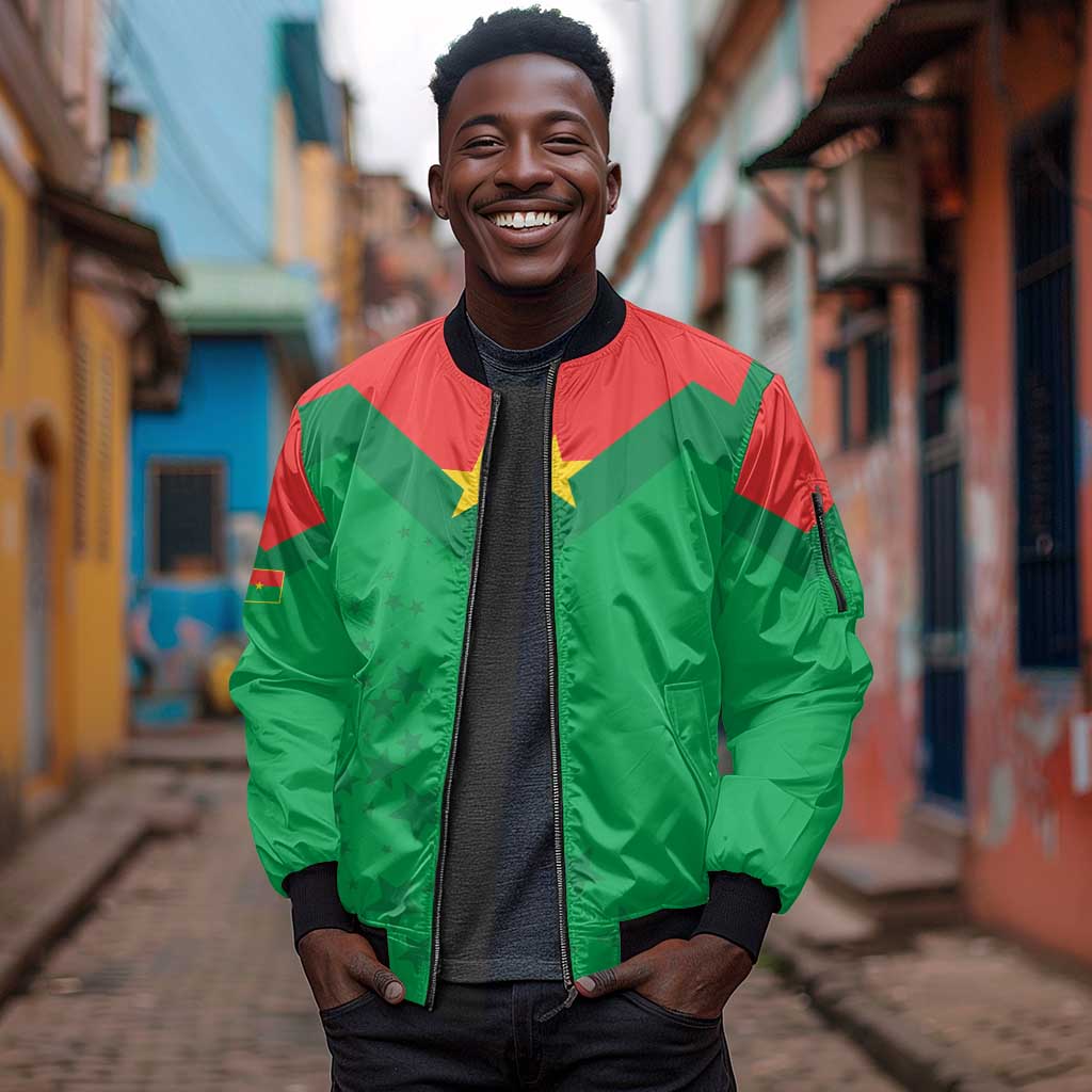 Custom Burkina Faso Football Sleeve Zip Bomber Jacket Go Les Etalons Go - African Pride
