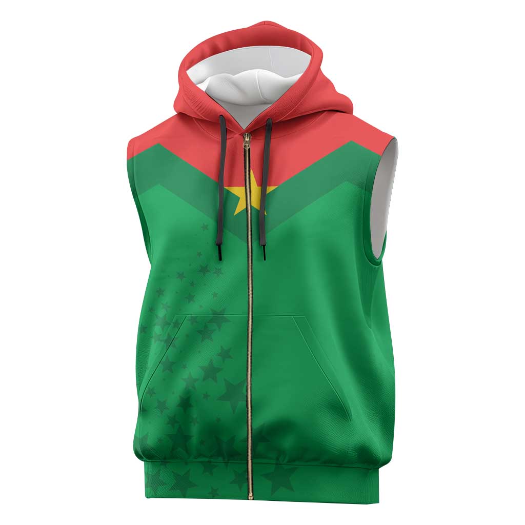 Custom Burkina Faso Football Sleeveless Zip Hoodie Go Les Etalons Go - African Pride