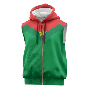 Custom Burkina Faso Football Sleeveless Zip Hoodie Go Les Etalons Go - African Pride