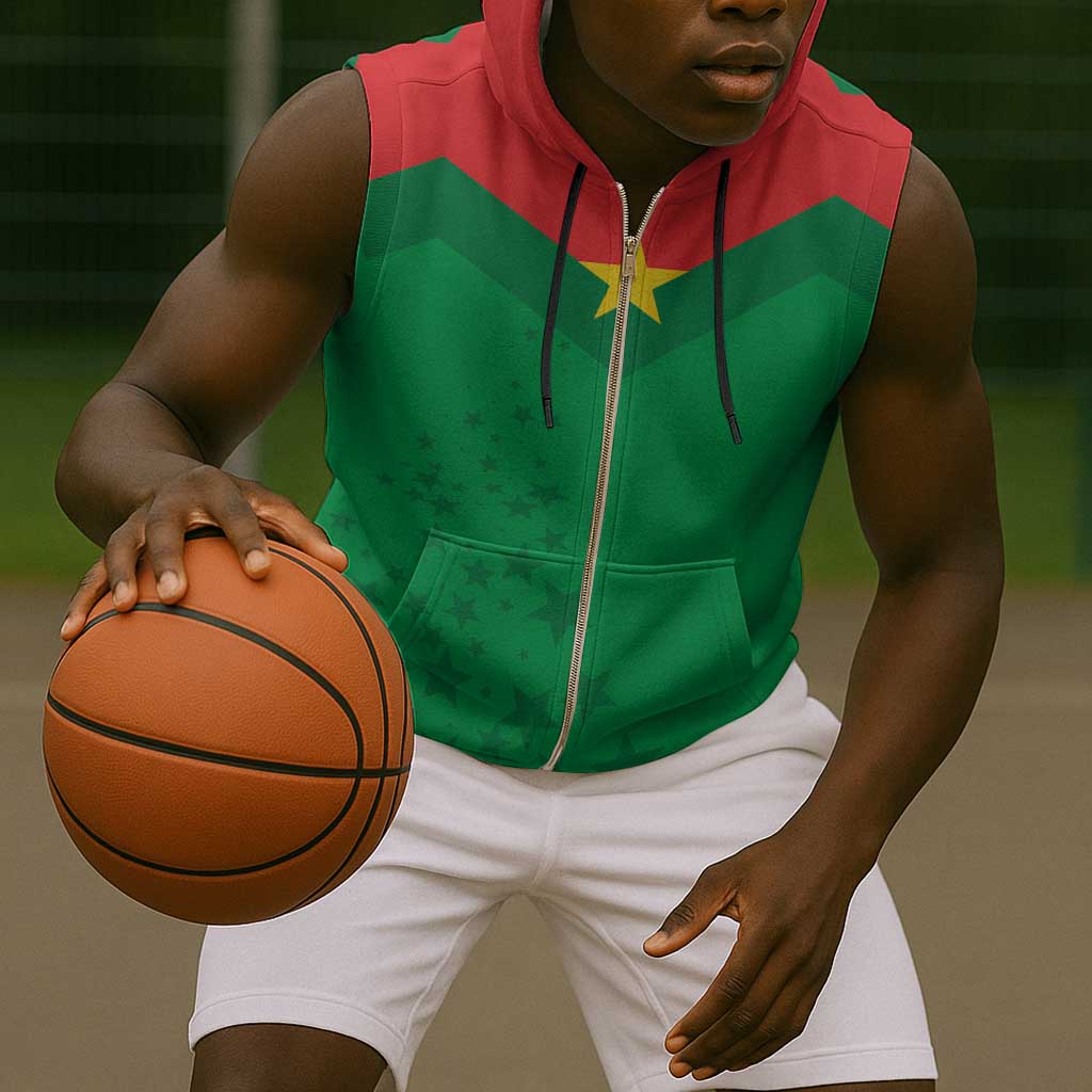Custom Burkina Faso Football Sleeveless Zip Hoodie Go Les Etalons Go - African Pride