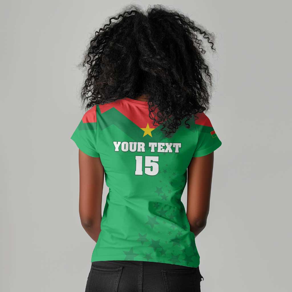 Custom Burkina Faso Football Women V-Neck T-Shirt Go Les Etalons Go - African Pride