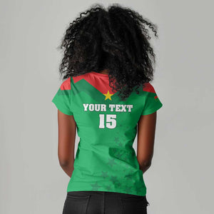 Custom Burkina Faso Football Women V-Neck T-Shirt Go Les Etalons Go - African Pride