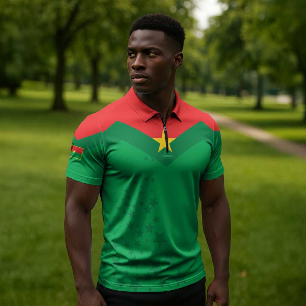 Custom Burkina Faso Football Zipper Polo Shirt Go Champions Les Etalons