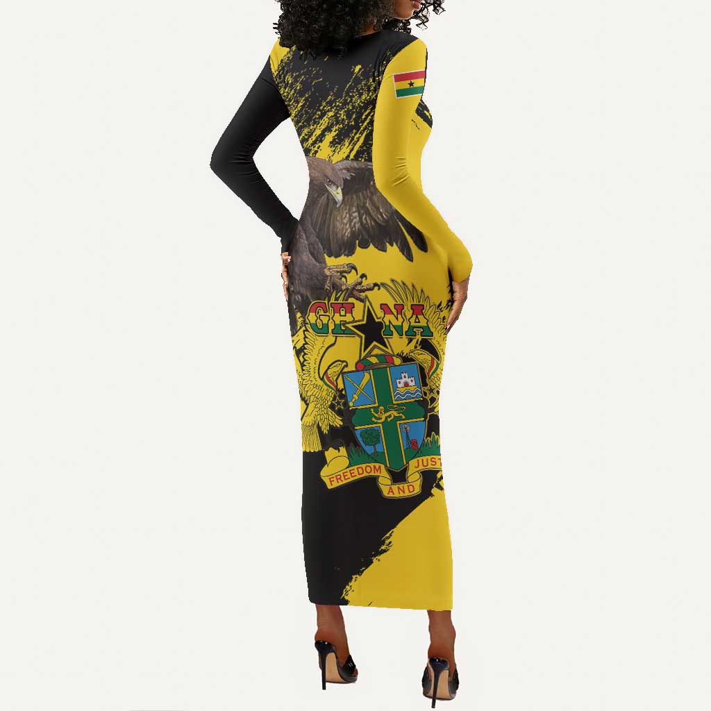 Afro Ghana Long Sleeve Bodycon Dress Eagle With Coat Of Arms LT15
