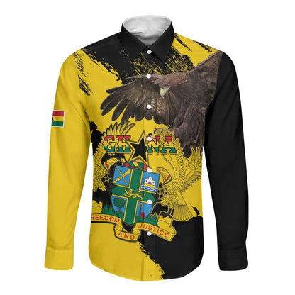 Afro Ghana Long Sleeve Button Shirt Eagle With Coat Of Arms