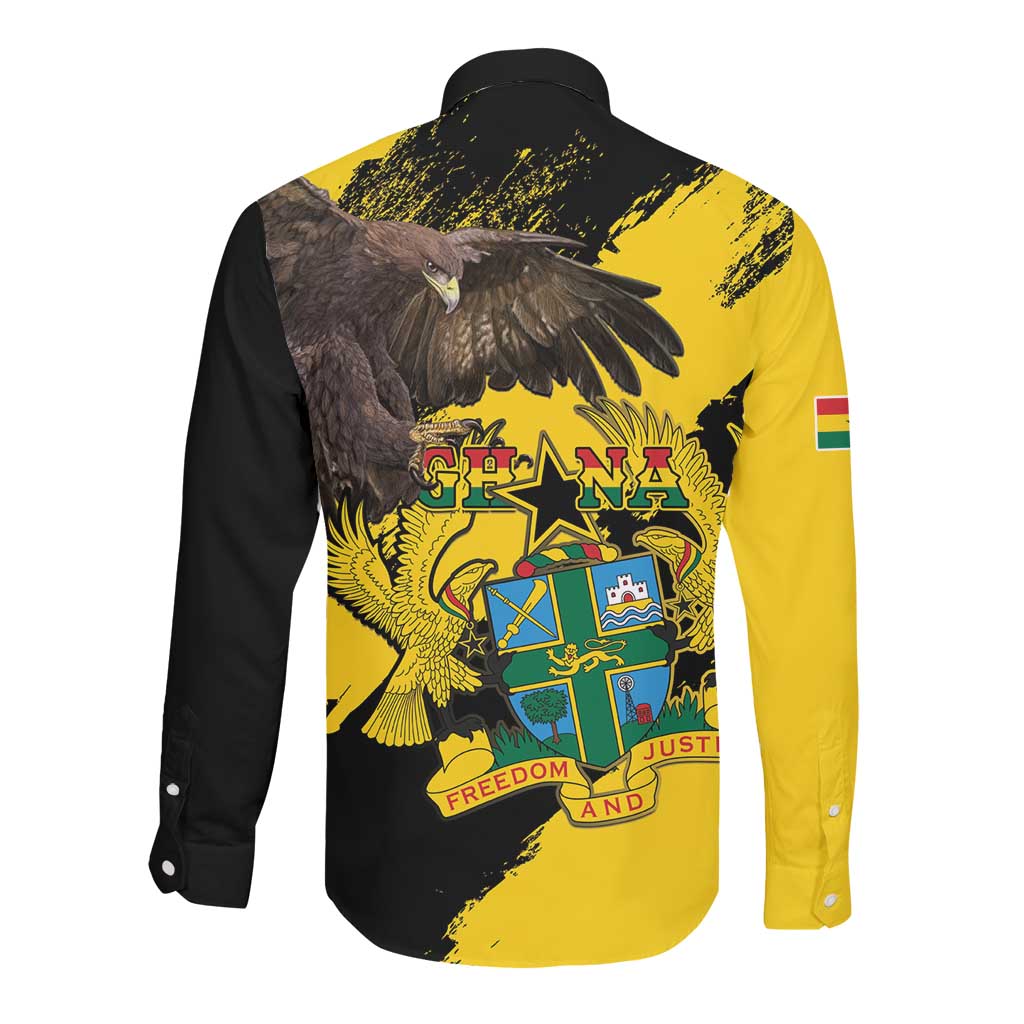 Afro Ghana Long Sleeve Button Shirt Eagle With Coat Of Arms