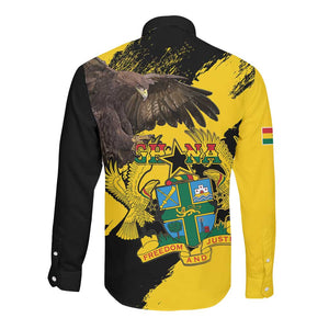 Afro Ghana Long Sleeve Button Shirt Eagle With Coat Of Arms