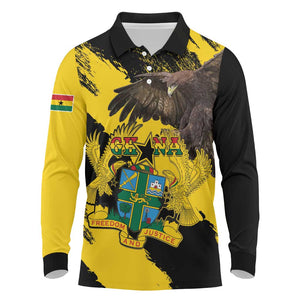 Afro Ghana Long Sleeve Polo Shirt Eagle With Coat Of Arms