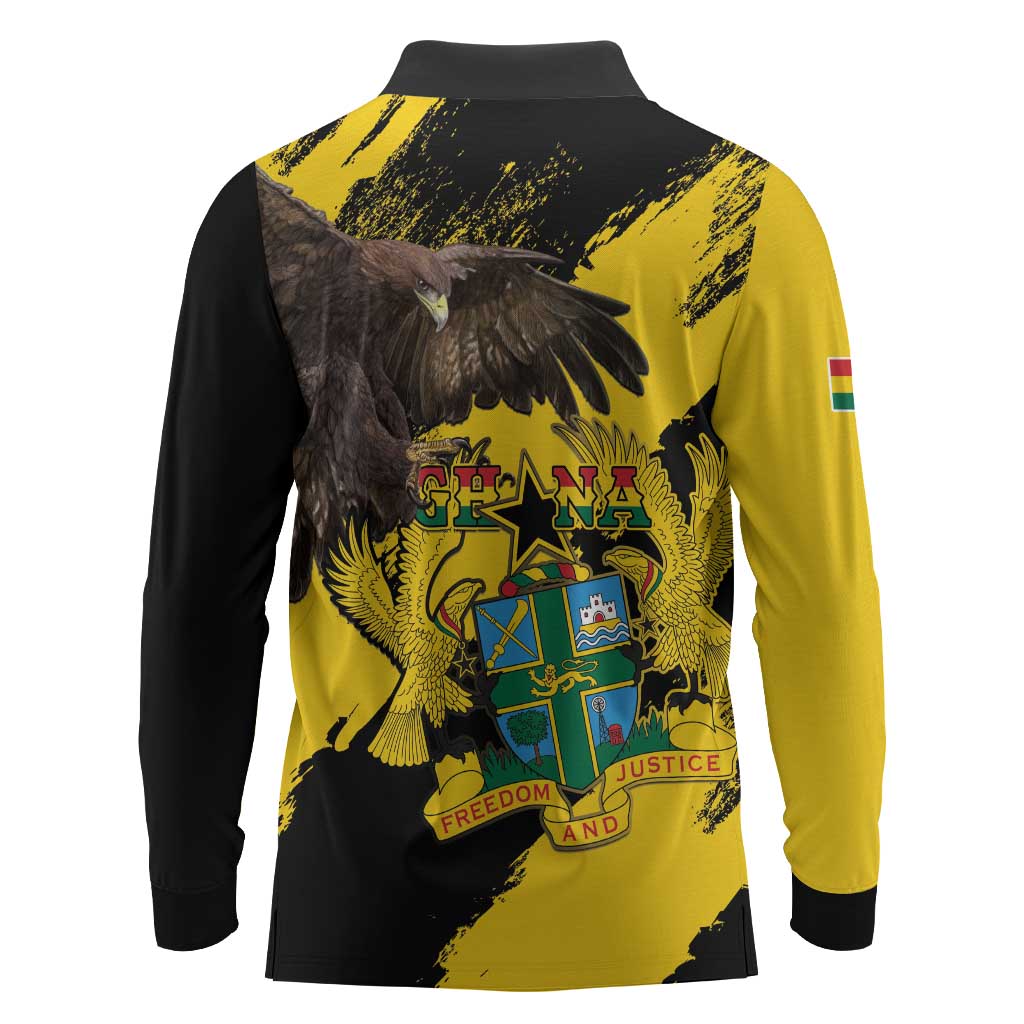 Afro Ghana Long Sleeve Polo Shirt Eagle With Coat Of Arms